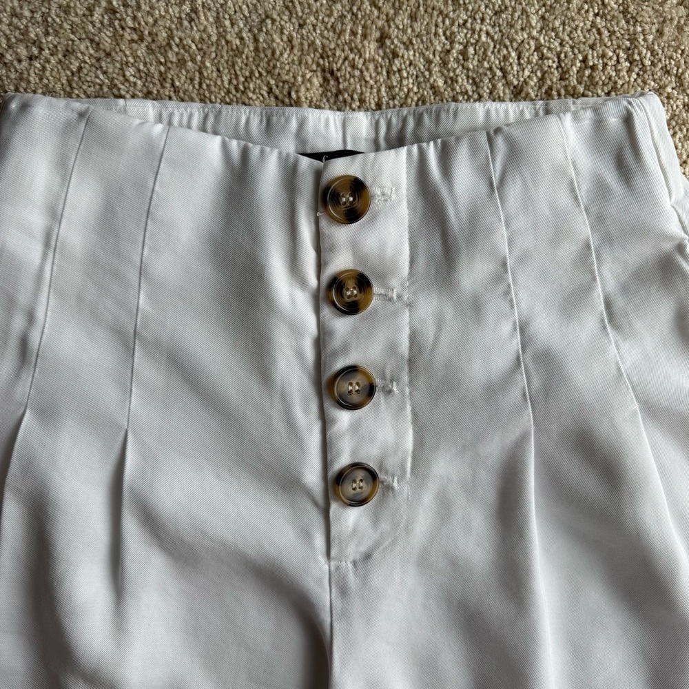 Zara TRF Cropped Wide Leg Pants Womens S High Rise Button Front White Trousers - Picture 3 of 6